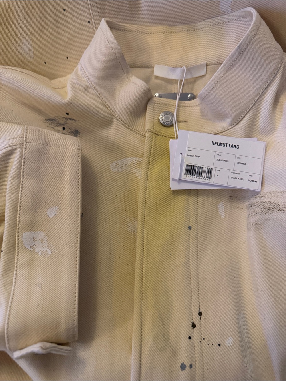 Helmut Lang Cream Canvas Jacket with Paint-Splatter Painted Parka Unisex